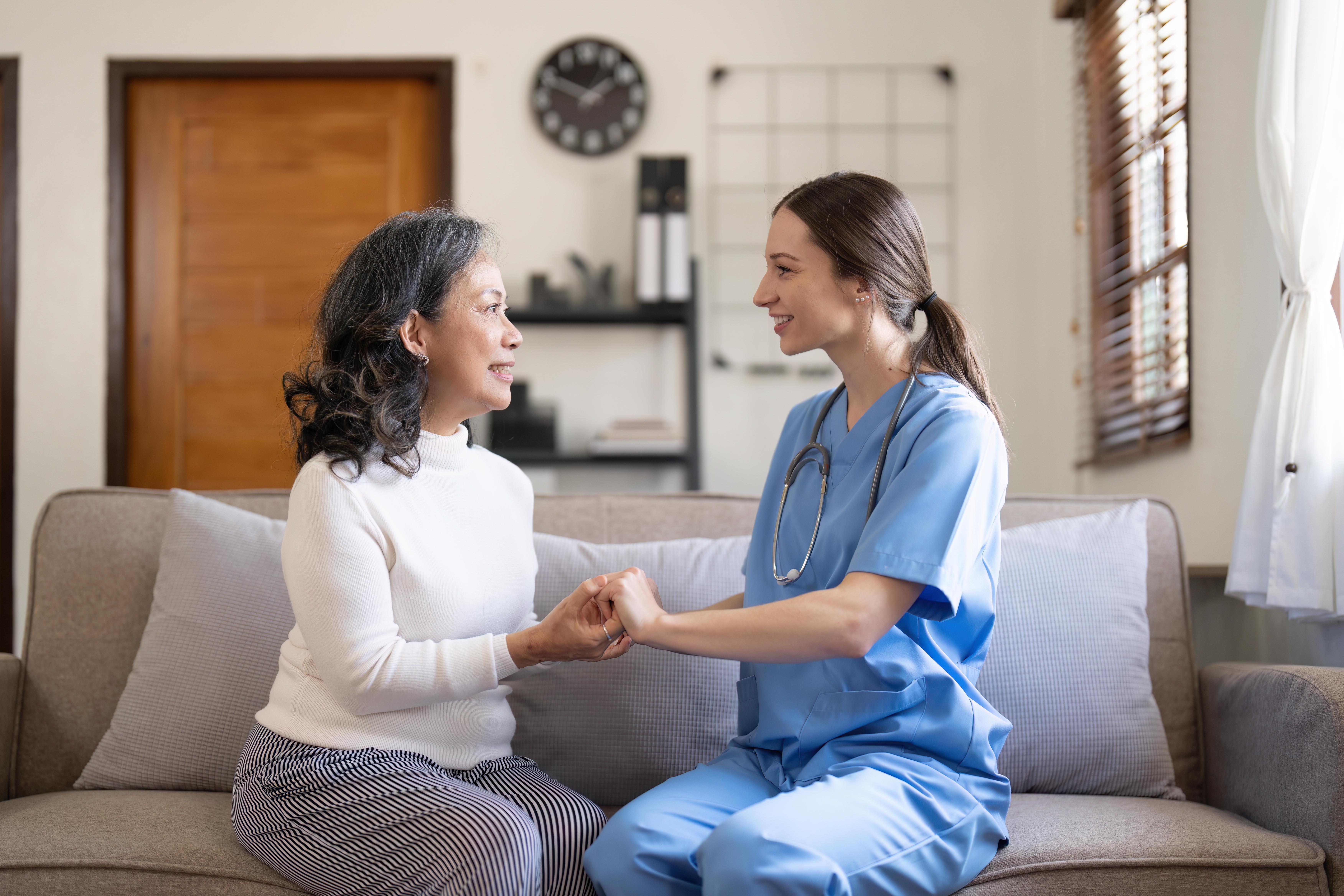 Nurse, hands and senior patient in empathy, safety and support of help, trust and healthcare